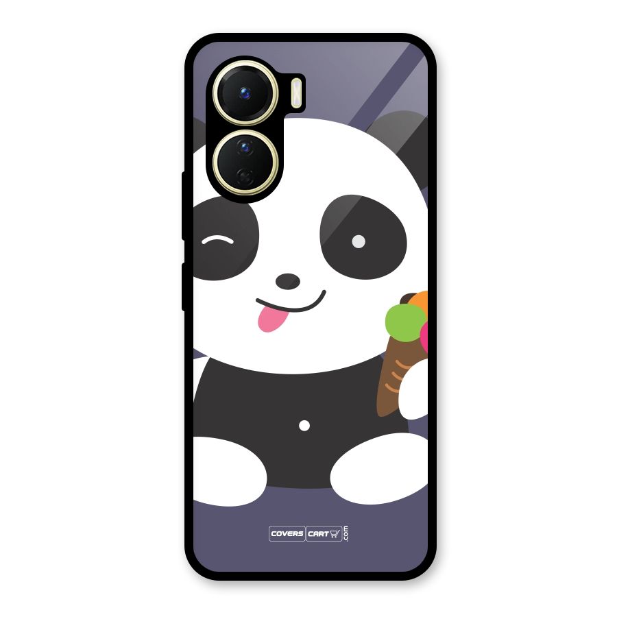 Cute Panda Blue Glass Back Case for Vivo Y56
