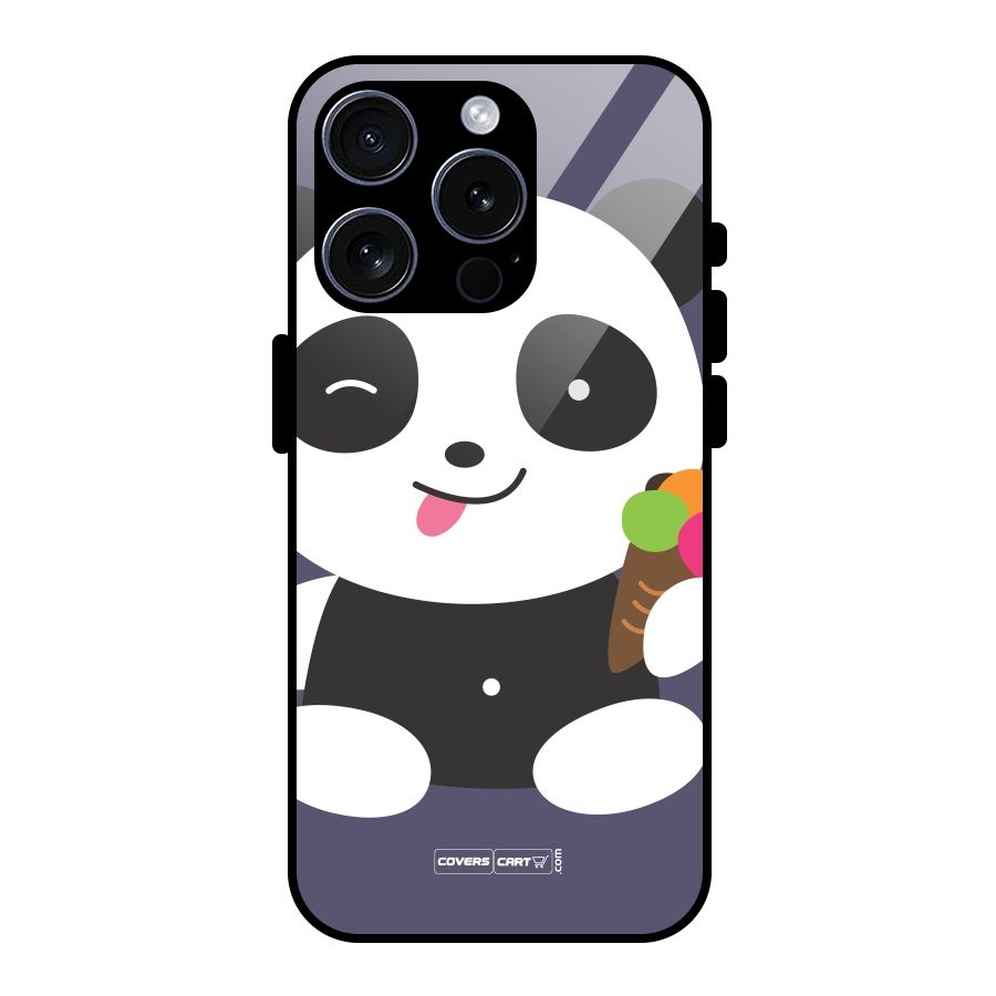 Cute Panda Blue Glass Back Case for iPhone 15 Pro