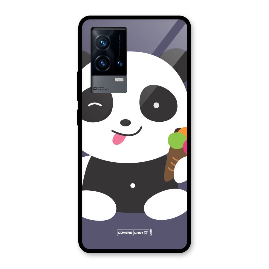 Cute Panda Blue Glass Back Case for iQOO 9 5G