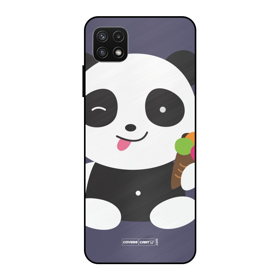 Cute Panda Blue Metal Back Case for Galaxy A22 5G