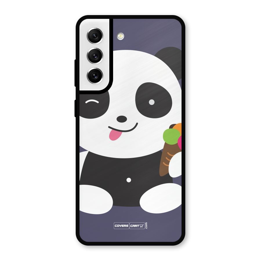 Cute Panda Blue Metal Back Case for Galaxy S21 FE 5G