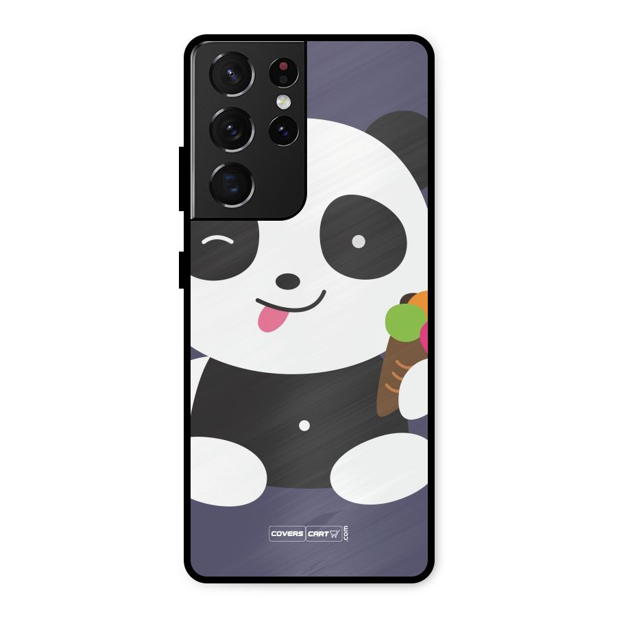 Cute Panda Blue Metal Back Case for Galaxy S21 Ultra 5G