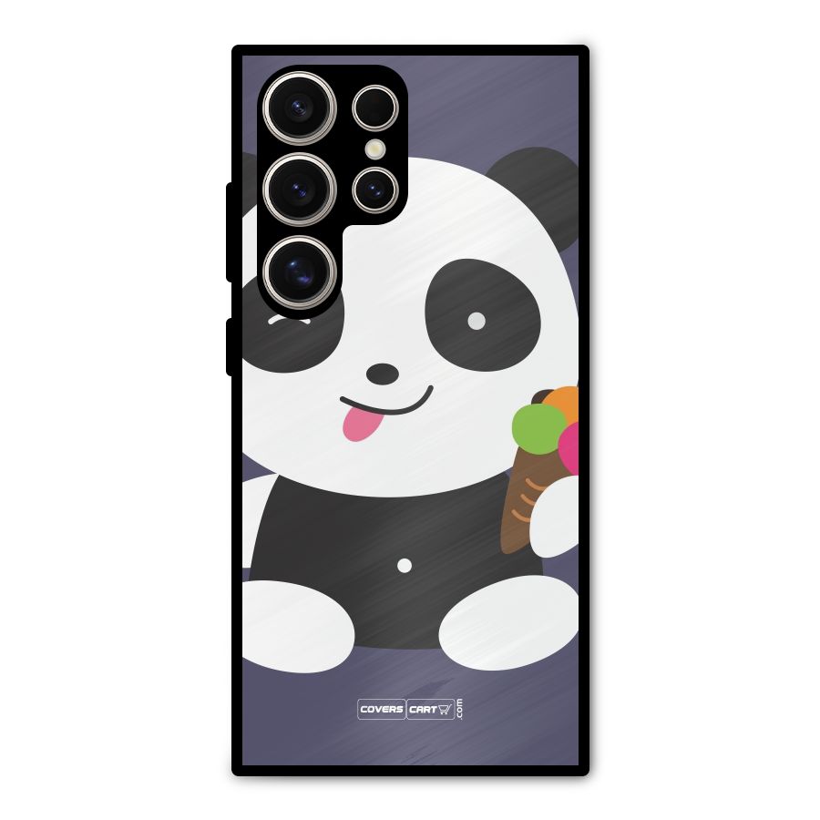 Cute Panda Blue Metal Back Case for Galaxy S24 Ultra