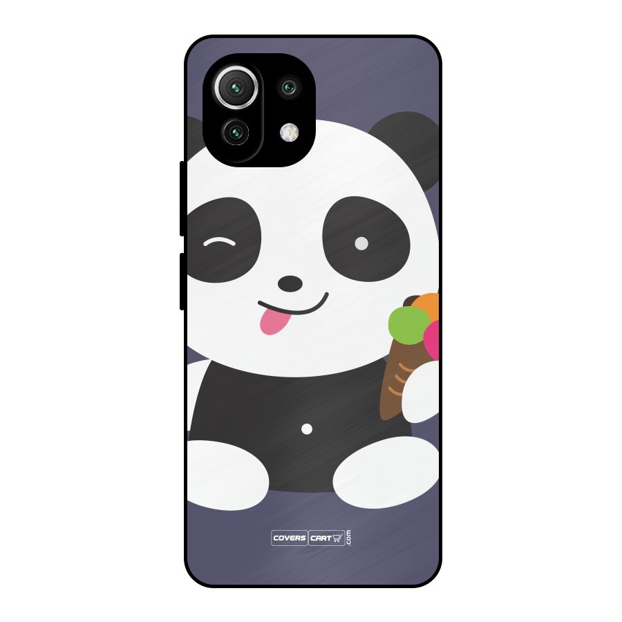 Cute Panda Blue Metal Back Case for Mi 11 Lite NE 5G