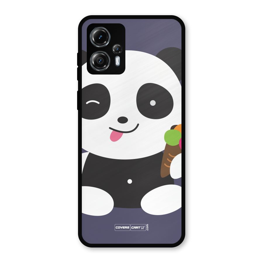 Cute Panda Blue Metal Back Case for Moto G13
