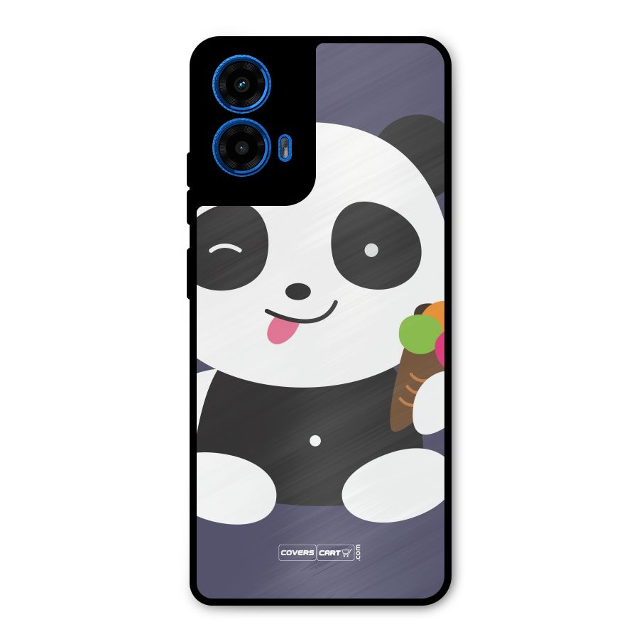 Cute Panda Blue Metal Back Case for Moto G45