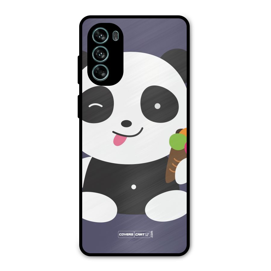 Cute Panda Blue Metal Back Case for Moto G62