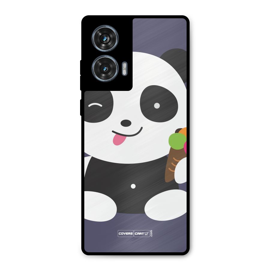 Cute Panda Blue Metal Back Case for Motorola Edge 50 Fusion