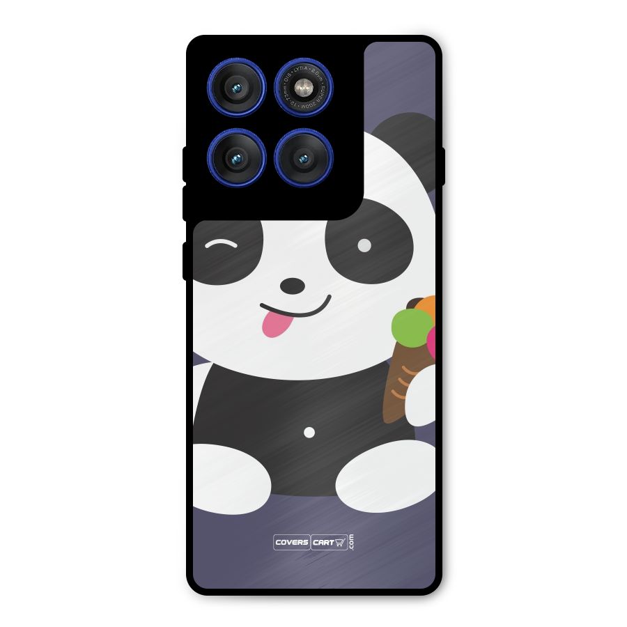Cute Panda Blue Metal Back Case for Motorola Edge 60 Pro