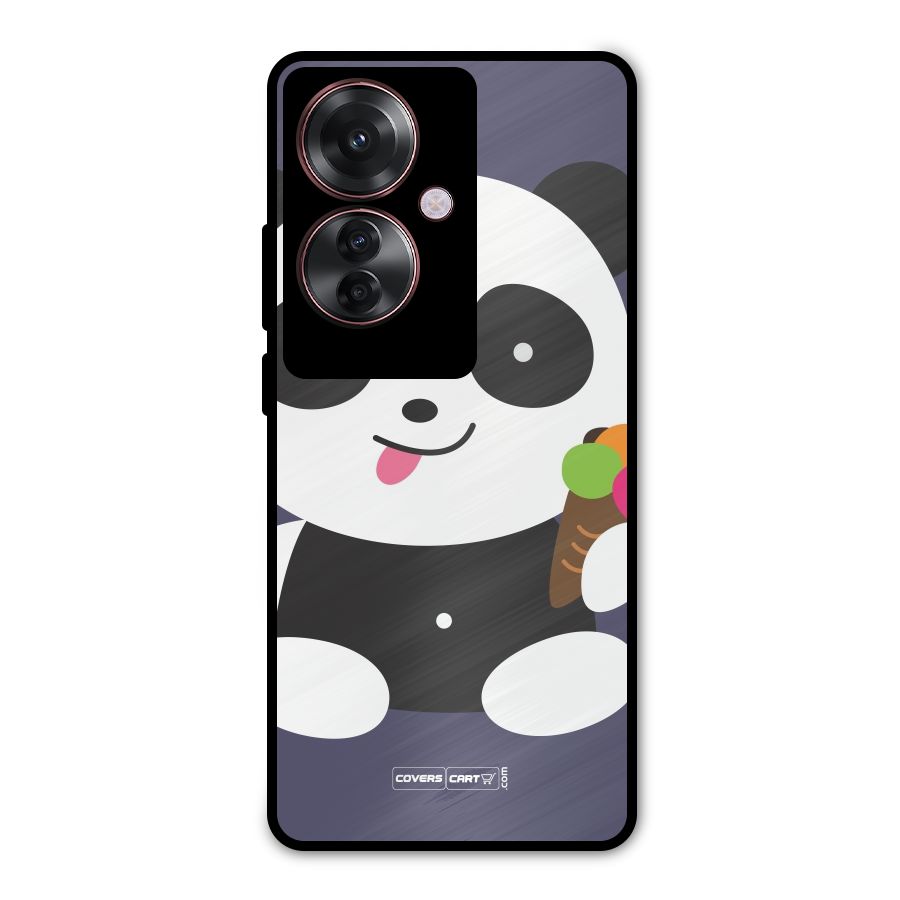 Cute Panda Blue Metal Back Case for Oppo F25 Pro