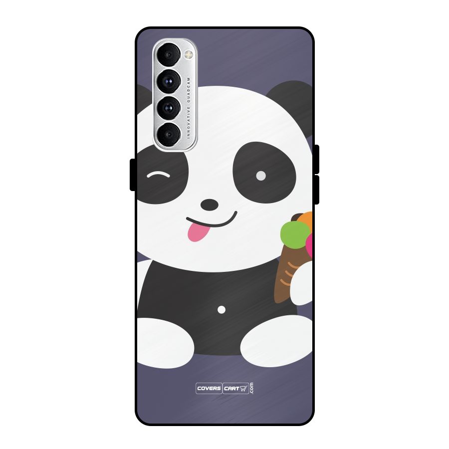 Cute Panda Blue Metal Back Case for Oppo Reno4 Pro