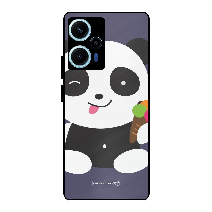 Cute Panda Blue Metal Back Case for Poco F5