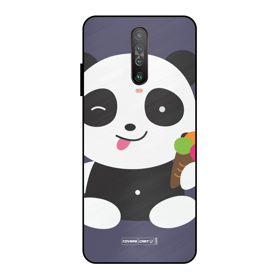 Cute Panda Blue Metal Back Case for Poco X2