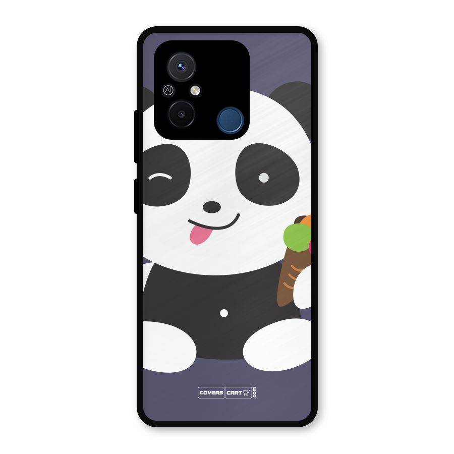 Cute Panda Blue Metal Back Case for Redmi 12C
