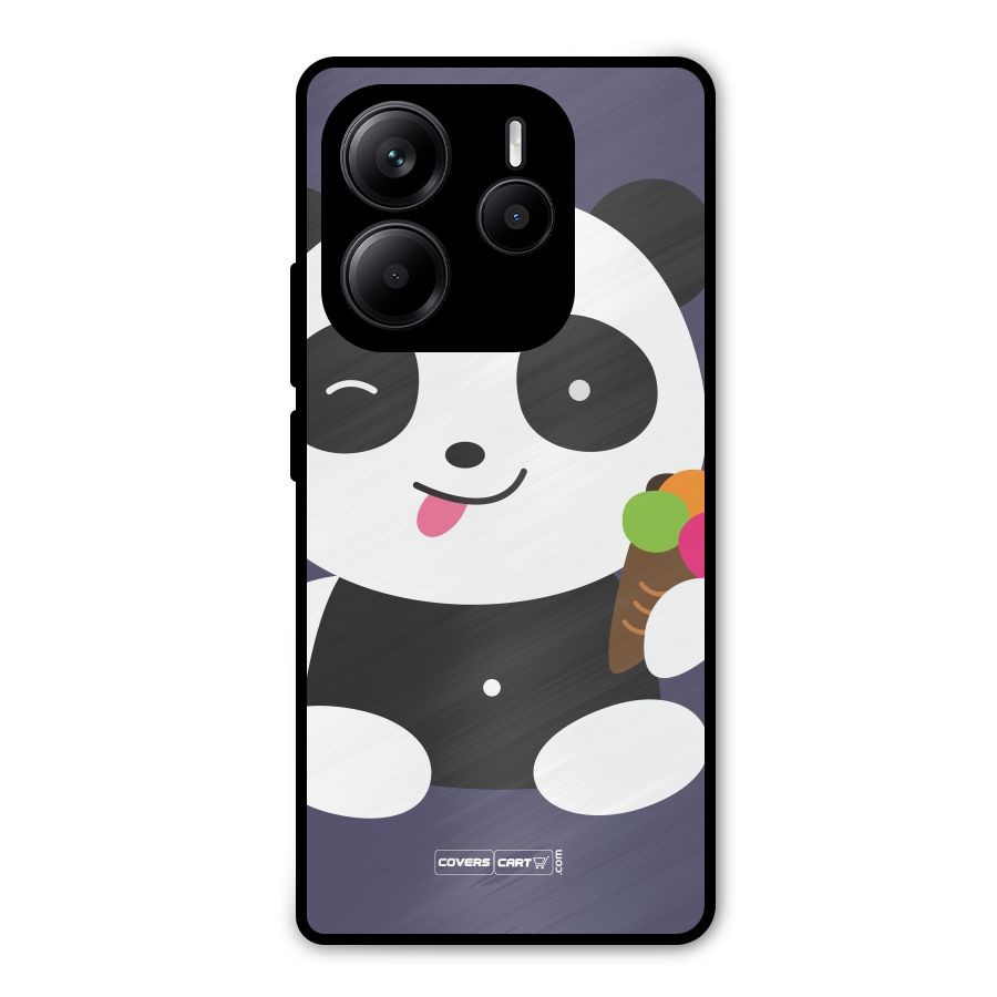 Cute Panda Blue Metal Back Case for Redmi Note 14 5G