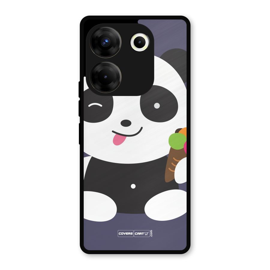 Cute Panda Blue Metal Back Case for Tecno Camon 20