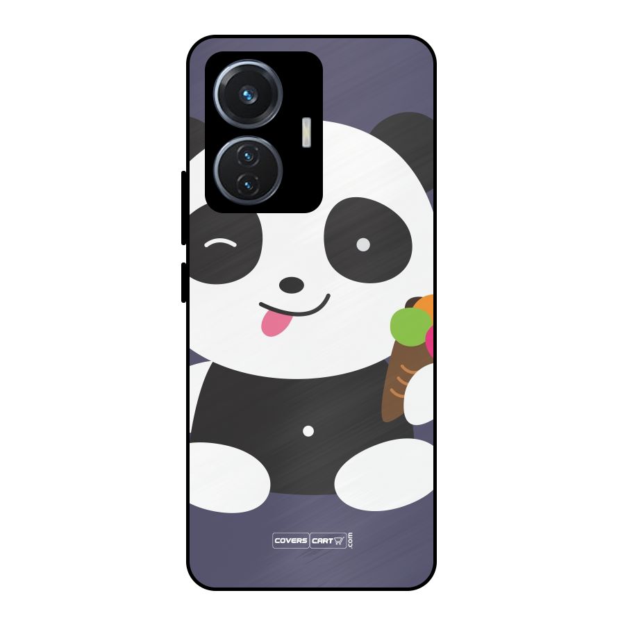 Cute Panda Blue Metal Back Case for Vivo T1 44W