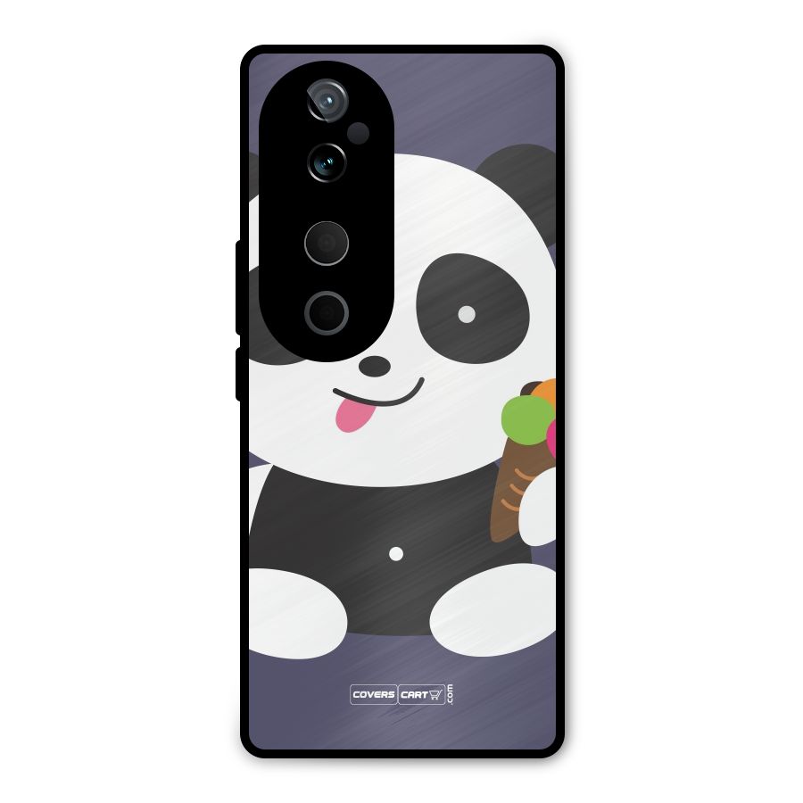 Cute Panda Blue Metal Back Case for Vivo T3 Ultra