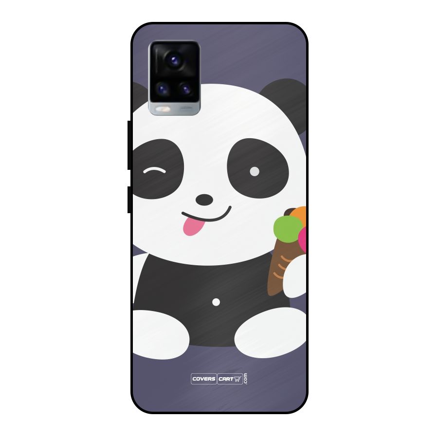 Cute Panda Blue Metal Back Case for Vivo V20 2021
