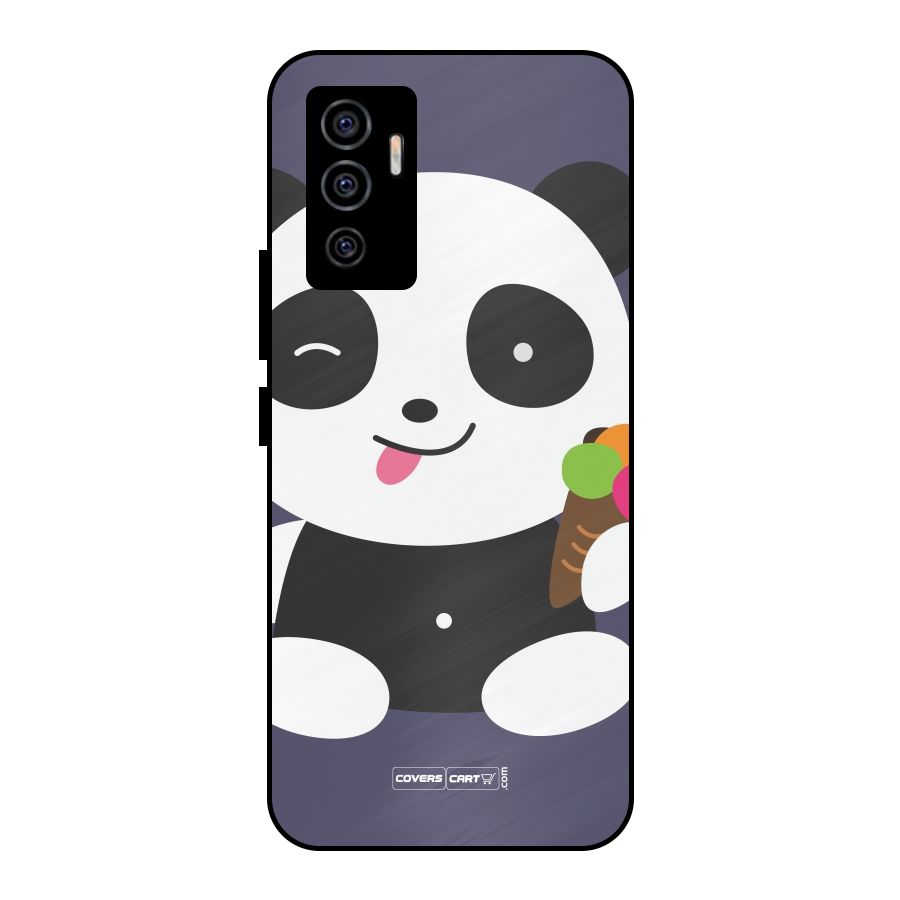 Cute Panda Blue Metal Back Case for Vivo V23e