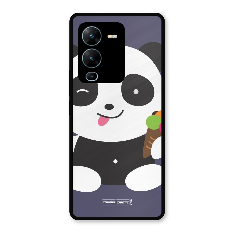 Cute Panda Blue Metal Back Case for Vivo V25 Pro