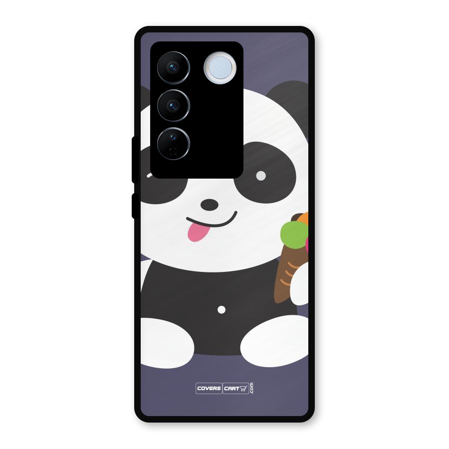Cute Panda Blue Metal Back Case for Vivo V27