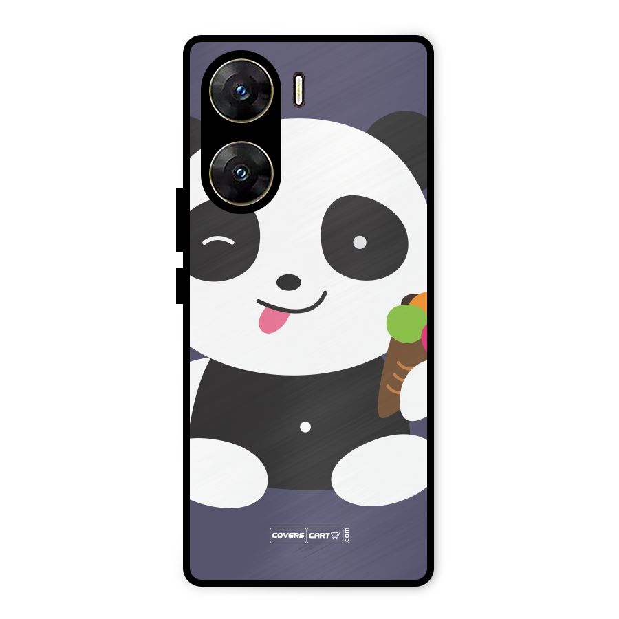 Cute Panda Blue Metal Back Case for Vivo V29e