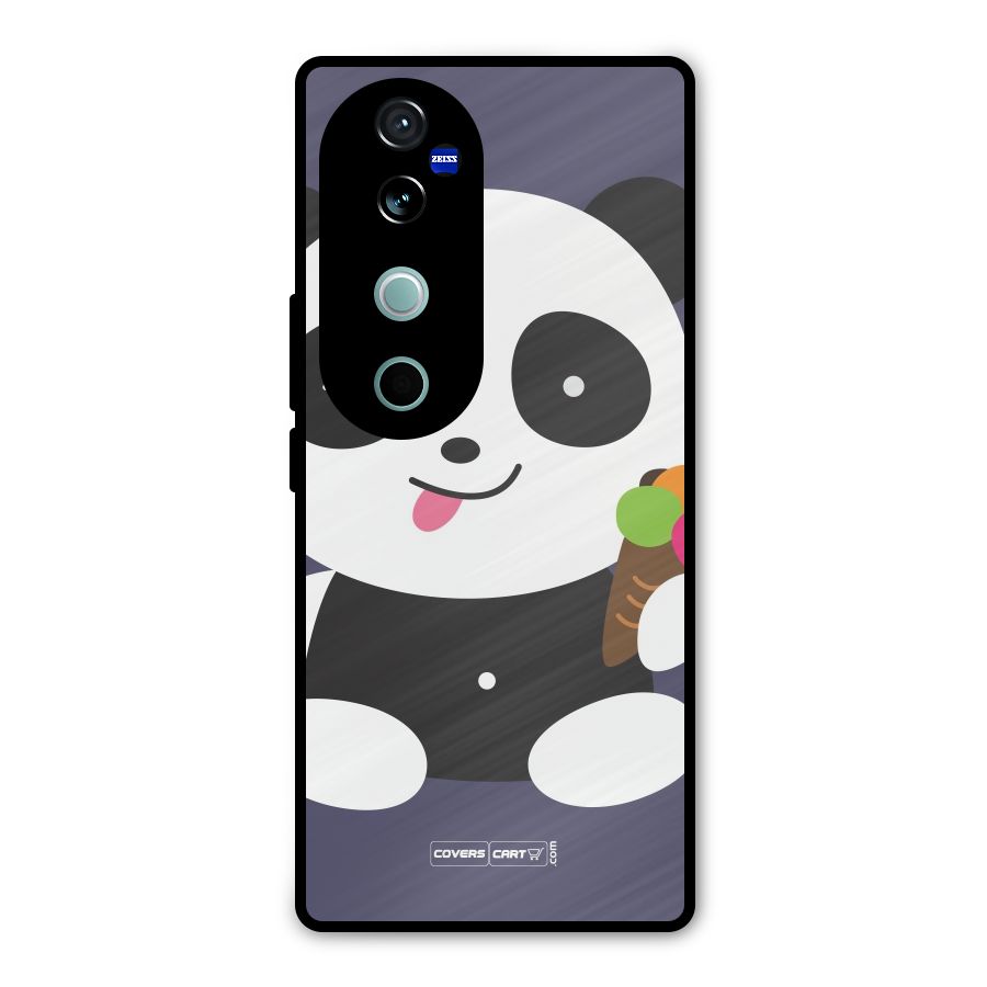 Cute Panda Blue Metal Back Case for Vivo V40