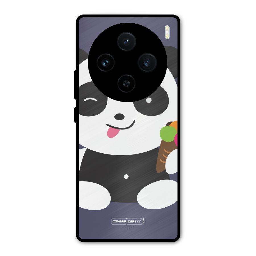 Cute Panda Blue Metal Back Case for Vivo X100