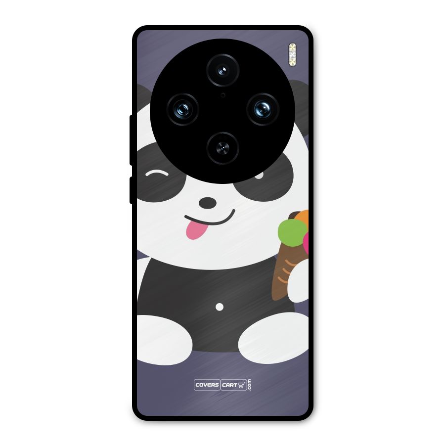 Cute Panda Blue Metal Back Case for Vivo X100 Pro