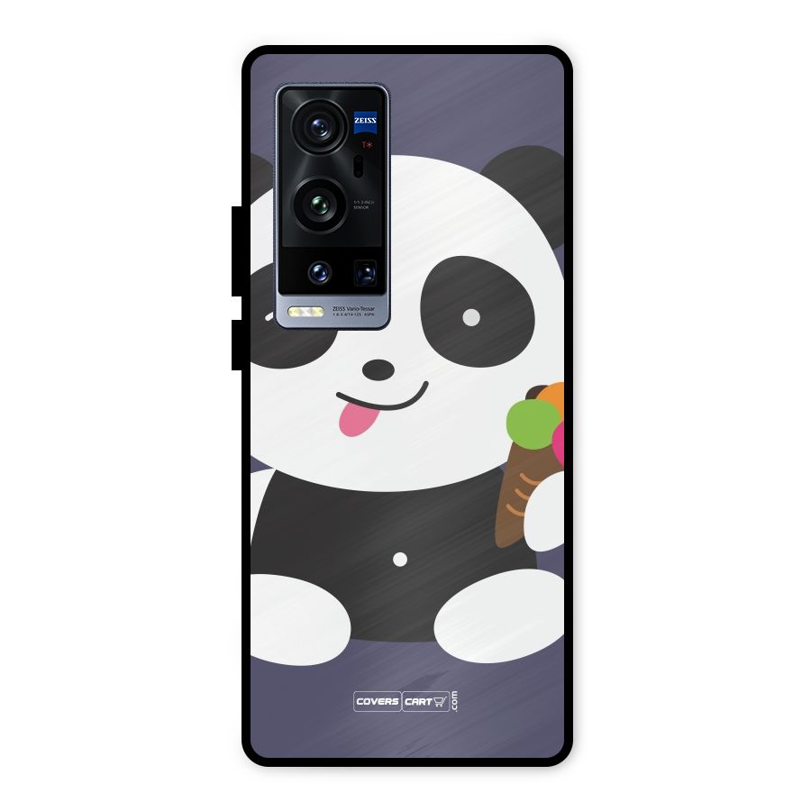 Cute Panda Blue Metal Back Case for Vivo X60 Pro Plus