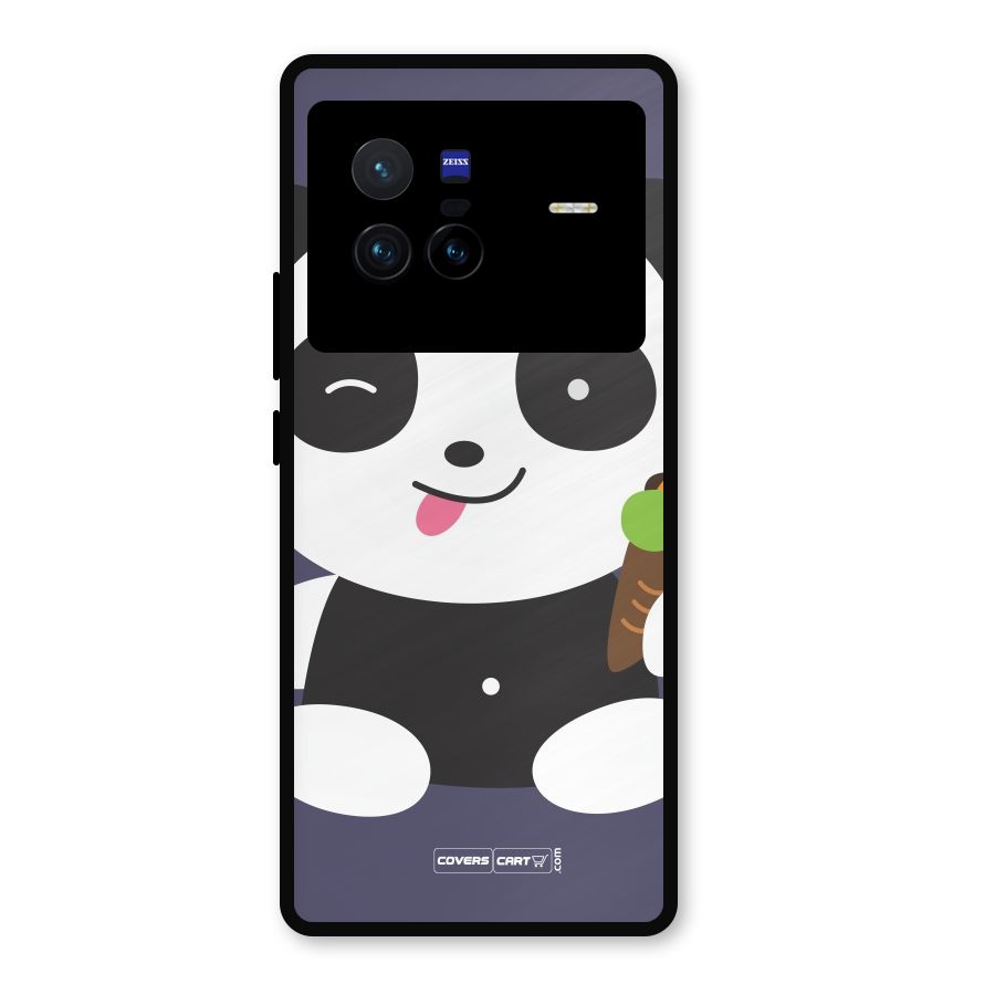 Cute Panda Blue Metal Back Case for Vivo X80