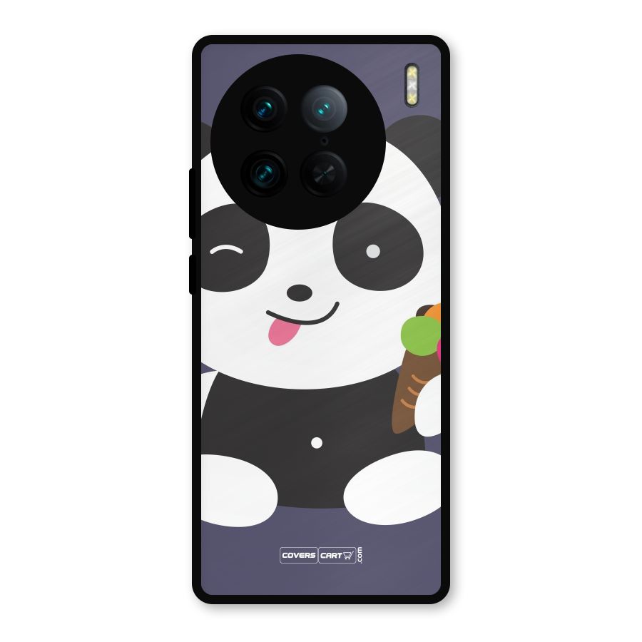 Cute Panda Blue Metal Back Case for Vivo X90 Pro