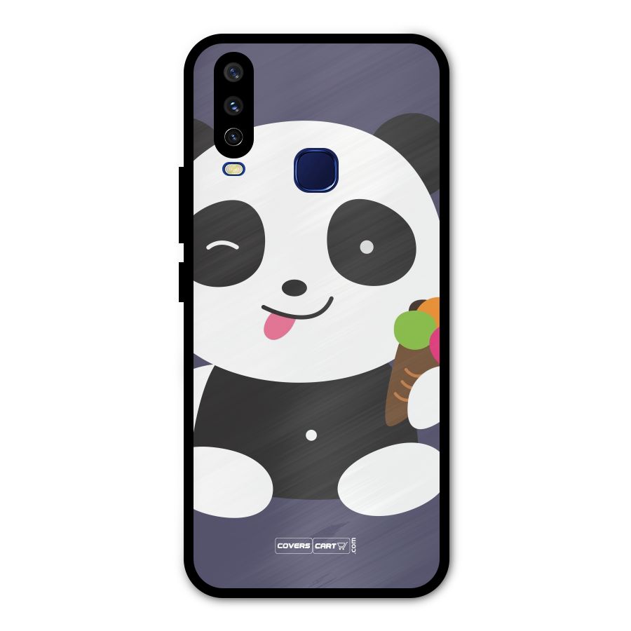 Cute Panda Blue Metal Back Case for Vivo Y15