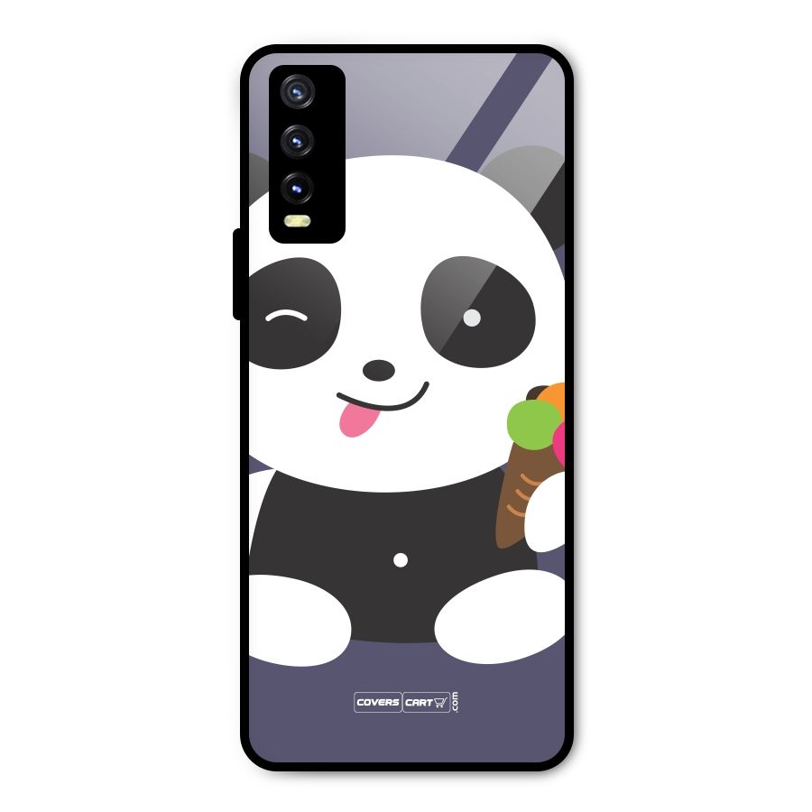 Cute Panda Blue Metal Back Case for Vivo Y20