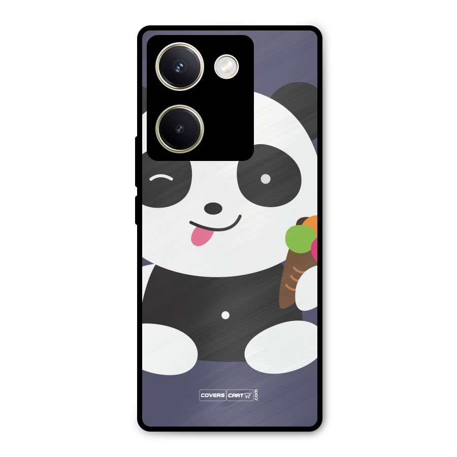 Cute Panda Blue Metal Back Case for Vivo Y200 Pro