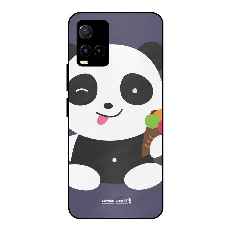 Cute Panda Blue Metal Back Case for Vivo Y21
