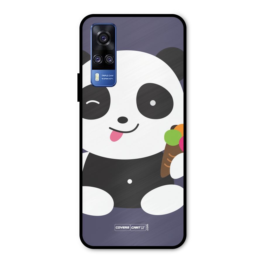 Cute Panda Blue Metal Back Case for Vivo Y51A