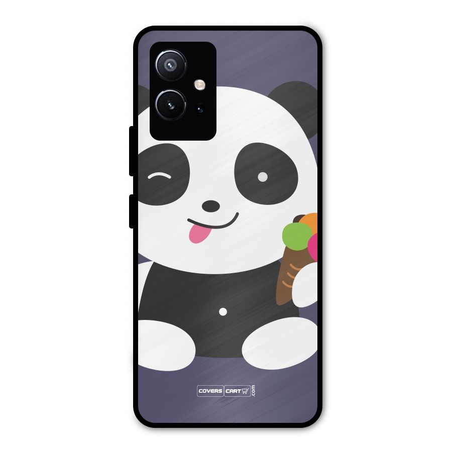 Cute Panda Blue Metal Back Case for Vivo Y75 5G