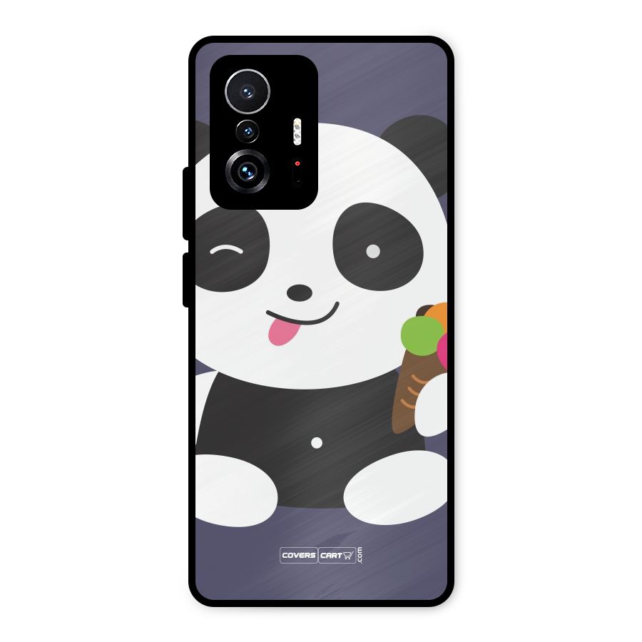 Cute Panda Blue Metal Back Case for Xiaomi 11T Pro