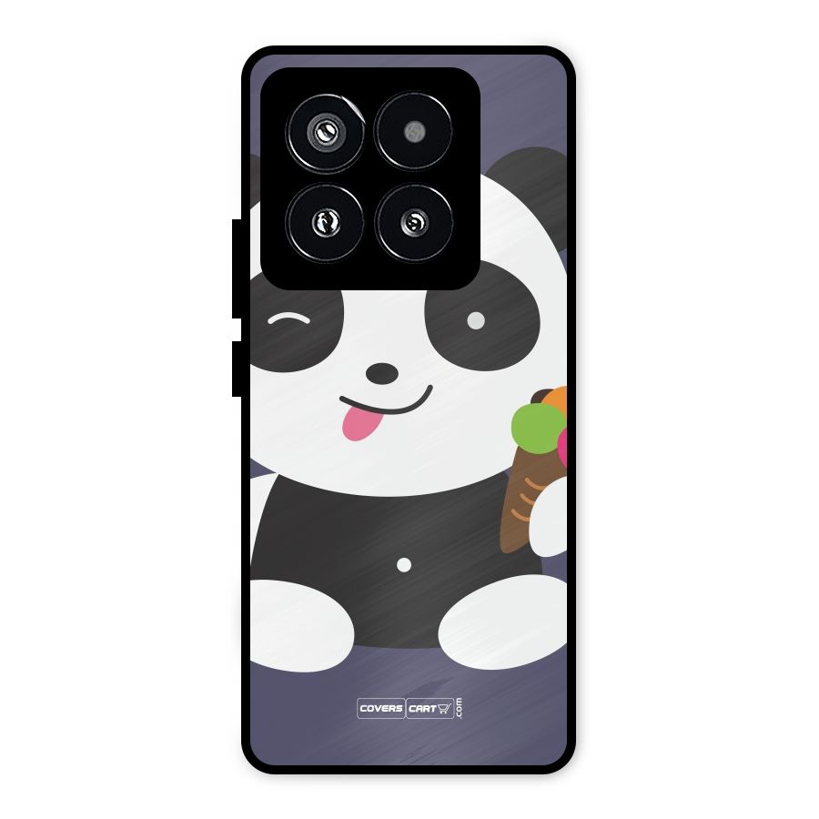 Cute Panda Blue Metal Back Case for Xiaomi 14 Pro