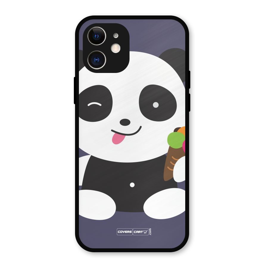 Cute Panda Blue Metal Back Case for iPhone 12