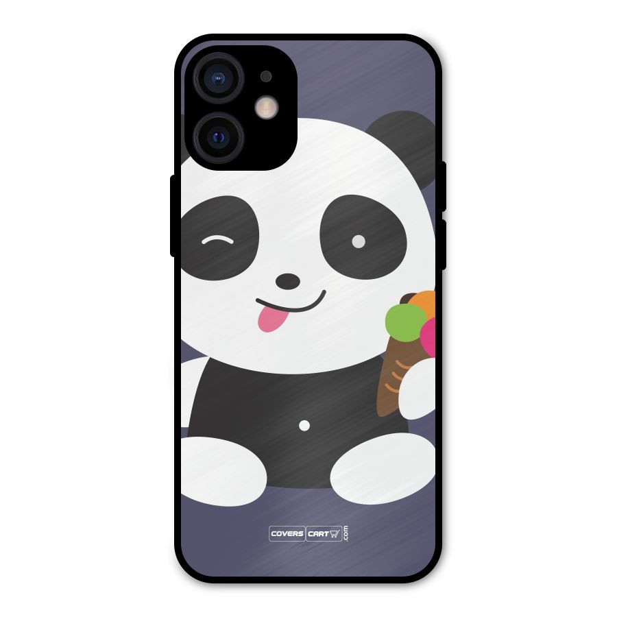 Cute Panda Blue Metal Back Case for iPhone 12 Mini