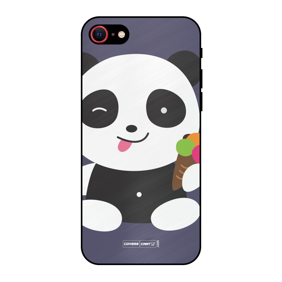 Cute Panda Blue Metal Back Case for iPhone 8