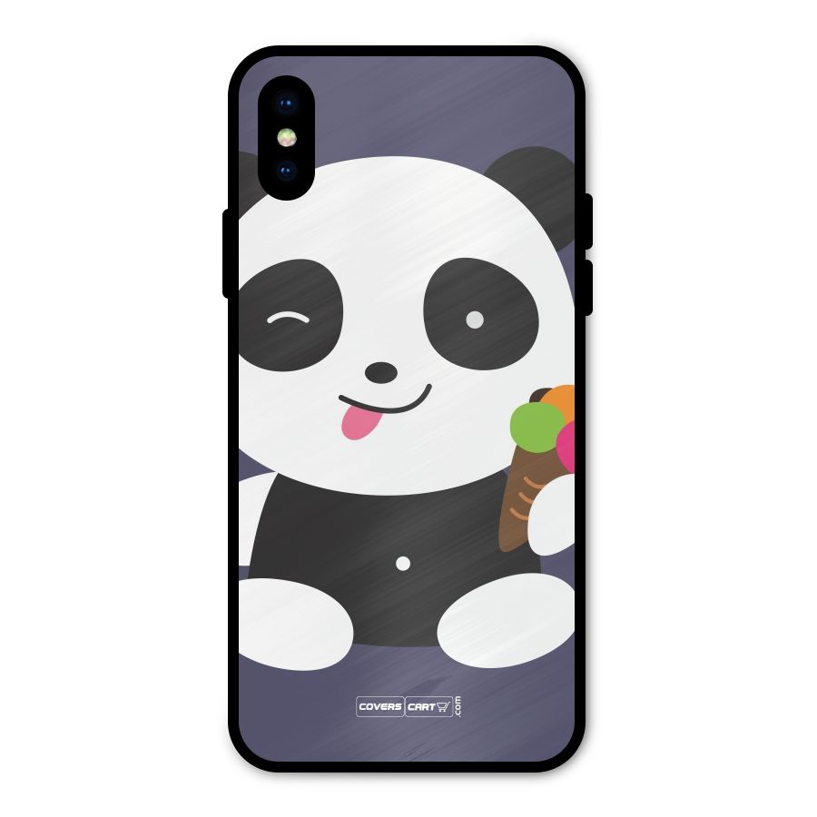 Cute Panda Blue Metal Back Case for iPhone XS