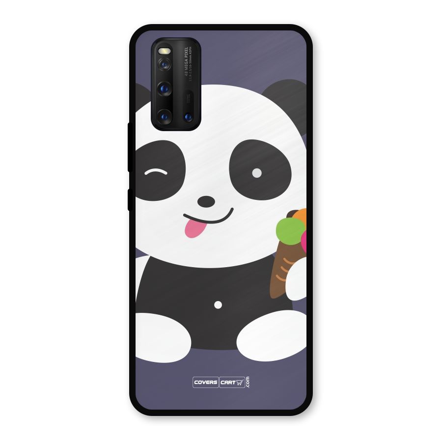 Cute Panda Blue Metal Back Case for iQOO 3