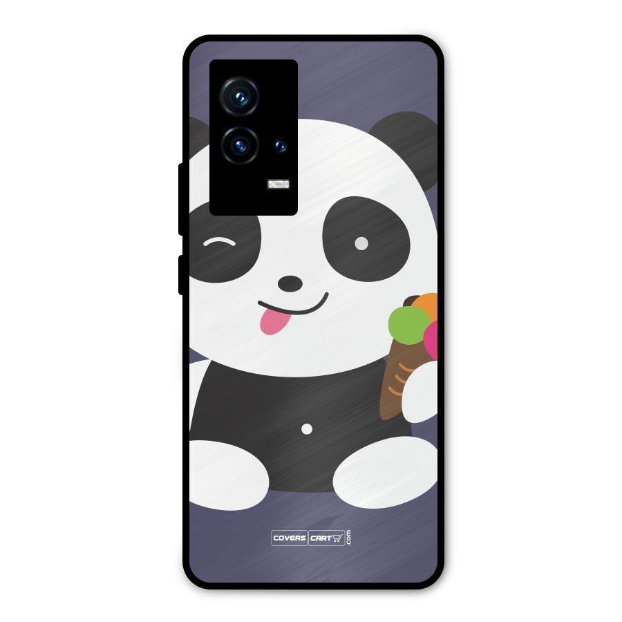 Cute Panda Blue Metal Back Case for iQOO 9 5G