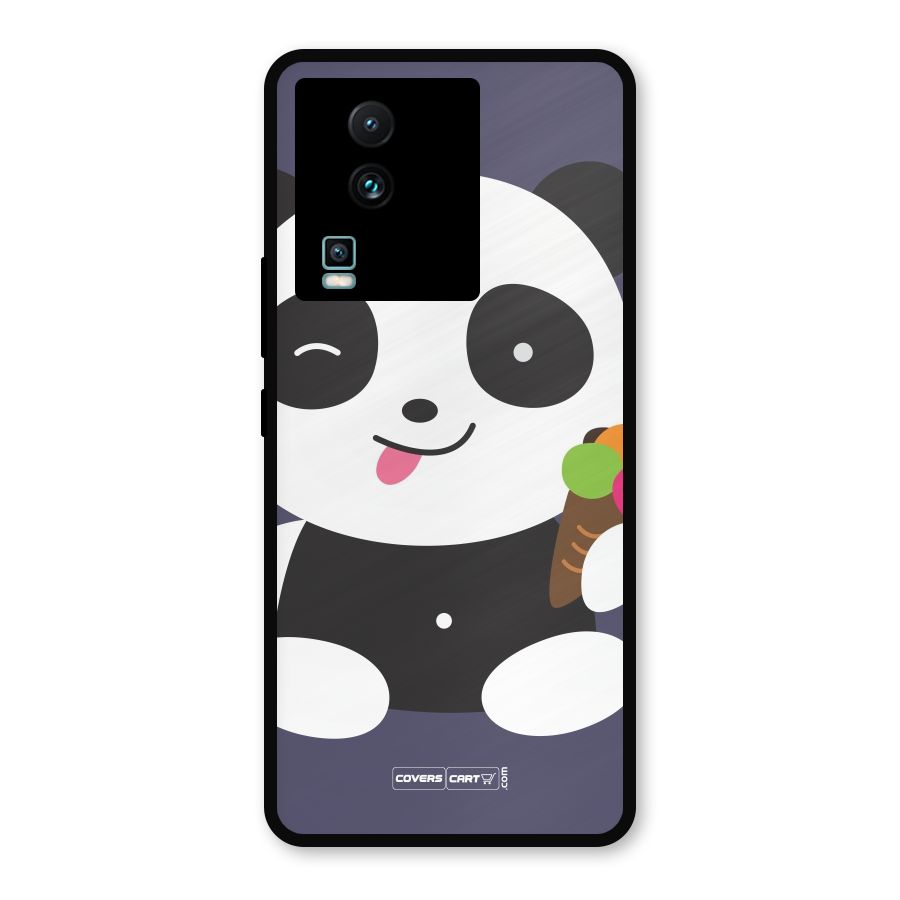Cute Panda Blue Metal Back Case for iQOO Neo 7