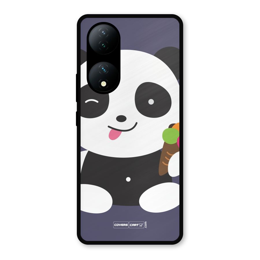 Cute Panda Blue Metal Back Case for iQOO Z7