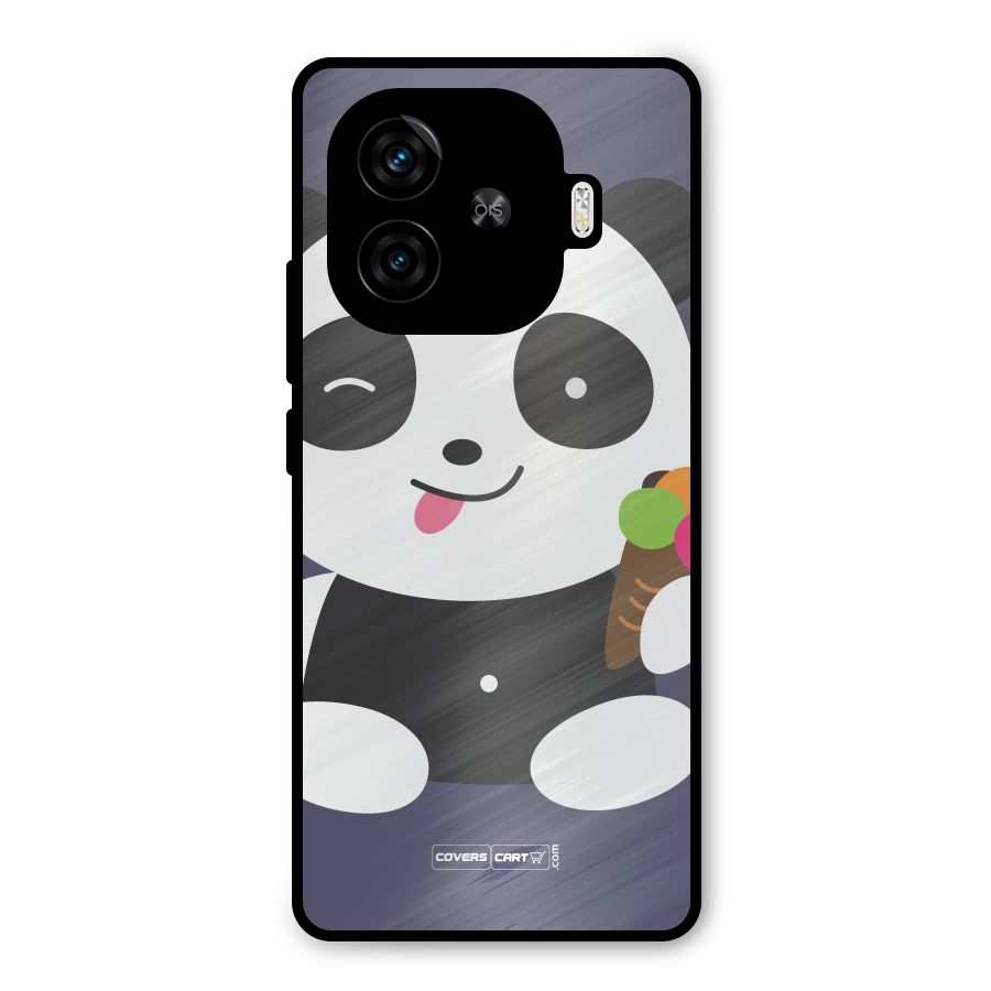 Cute Panda Blue Metal Back Case for iQOO Z9 Turbo